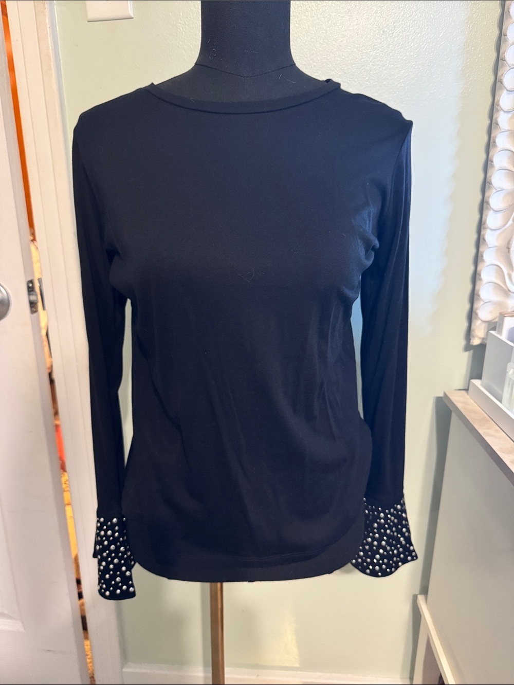 MICHAEL Michael Kors Black Long-Sleeve Tee with Embellished Cuffs